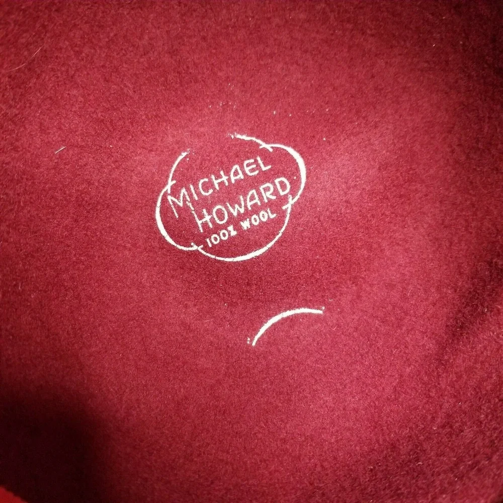Vintage Michael Howard Maroon‎ Red Wool Hat Veil Church Derby Formal Wide Brim